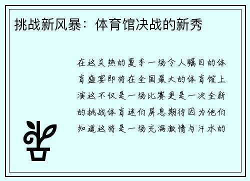 挑战新风暴：体育馆决战的新秀